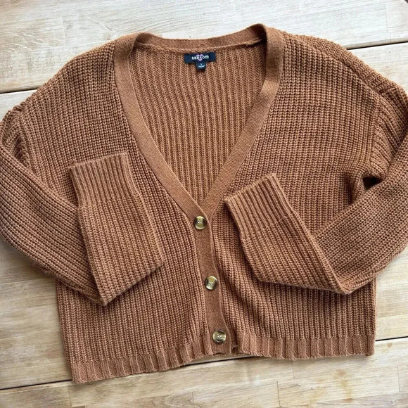 Ransom KOHLS Junior Large Chunky Acrylic Brown Cropped Long Sleeve Sweater - Picture 1 of 10